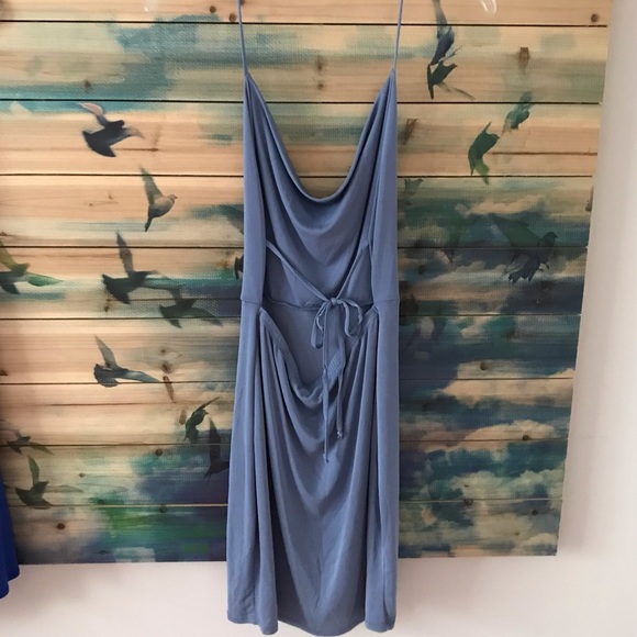 Charlotte Russe Dusty Blue Halter Dress with Tie in Back Low Back with Elastic - Picture 3 of 7